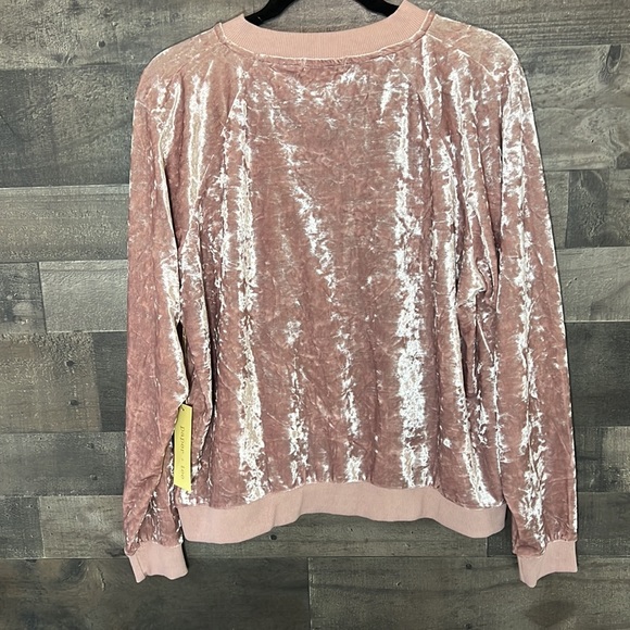 New Pretty Pink Paper+Tee Velvet Zip-Up Sweater - Picture 4 of 7